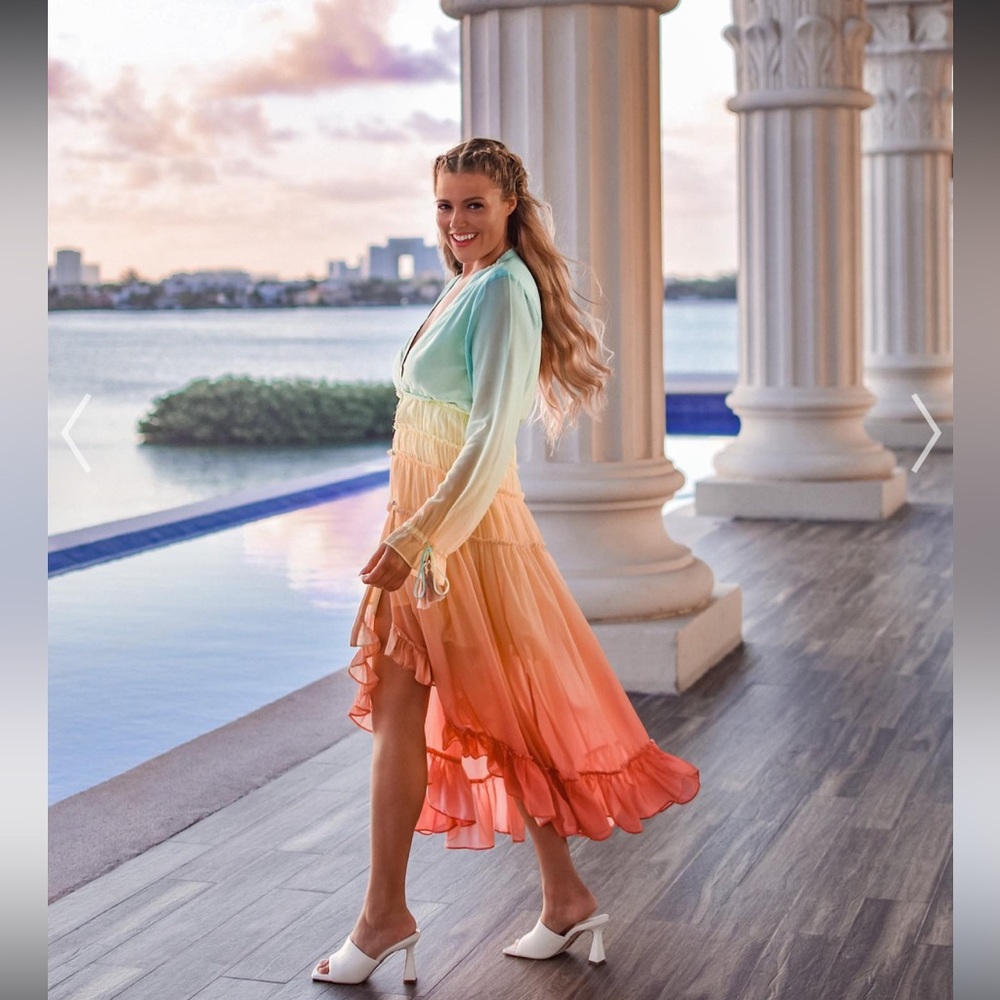 VACAY PARADISE GRADIENT V-NECK MAXI DRESS XS